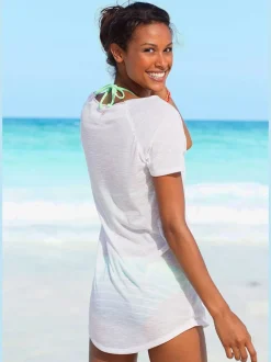 T-shirt long encolure ronde avec manches raglan et logo imprimé