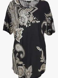 T-shirt long encolure ronde avec découpes aux épaules et imprimé floral