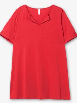 T-shirt long encolure ronde fendue