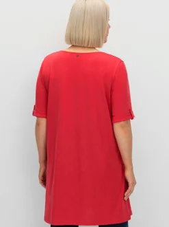 T-shirt long encolure ronde fendue