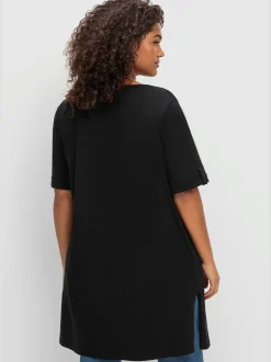 T-shirt long encolure ronde fendue