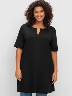 T-shirt long encolure ronde fendue