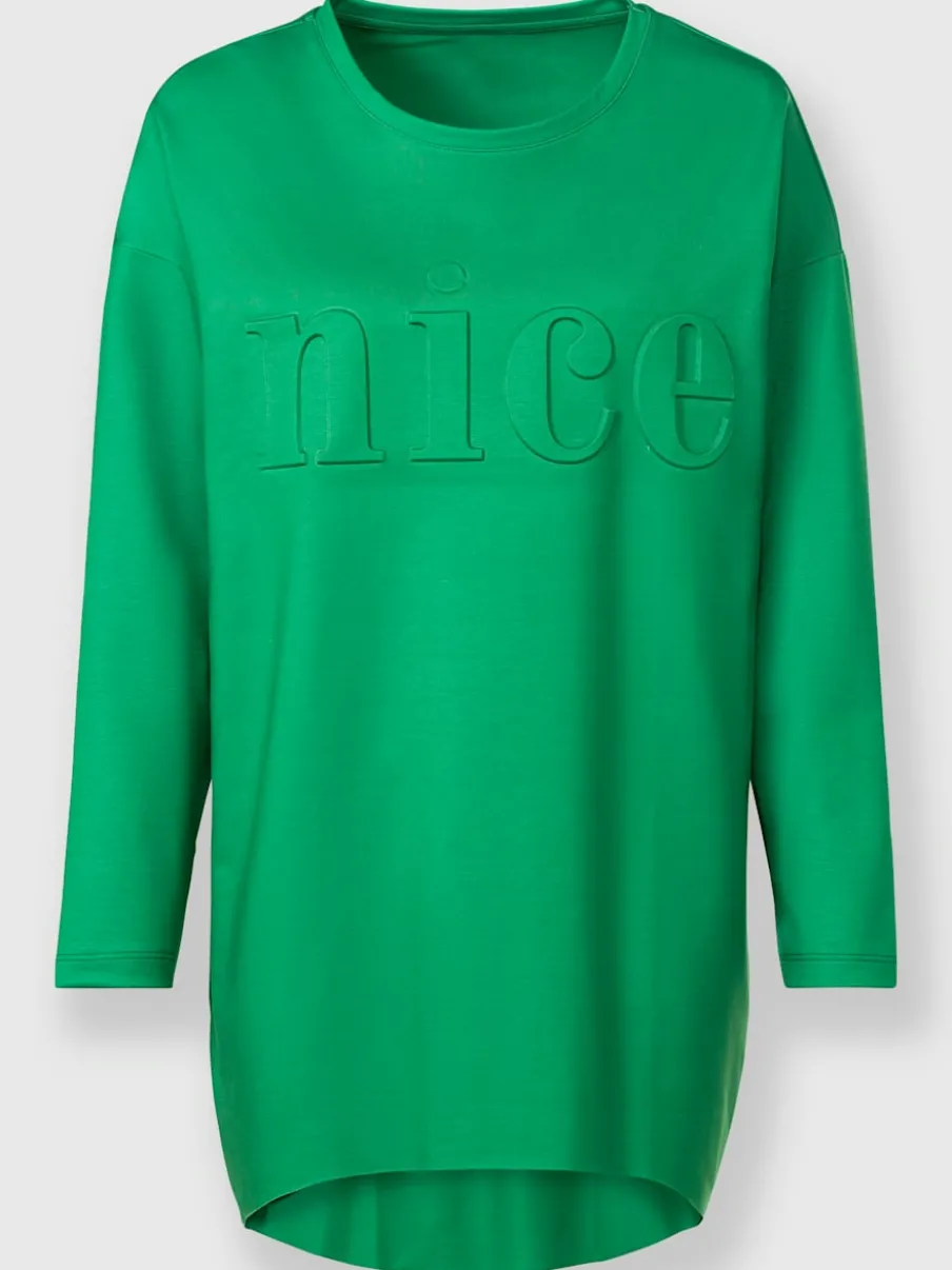 T-shirt long encolure ronde manches longues inscription relief