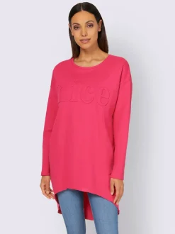 T-shirt long encolure ronde manches longues inscription relief