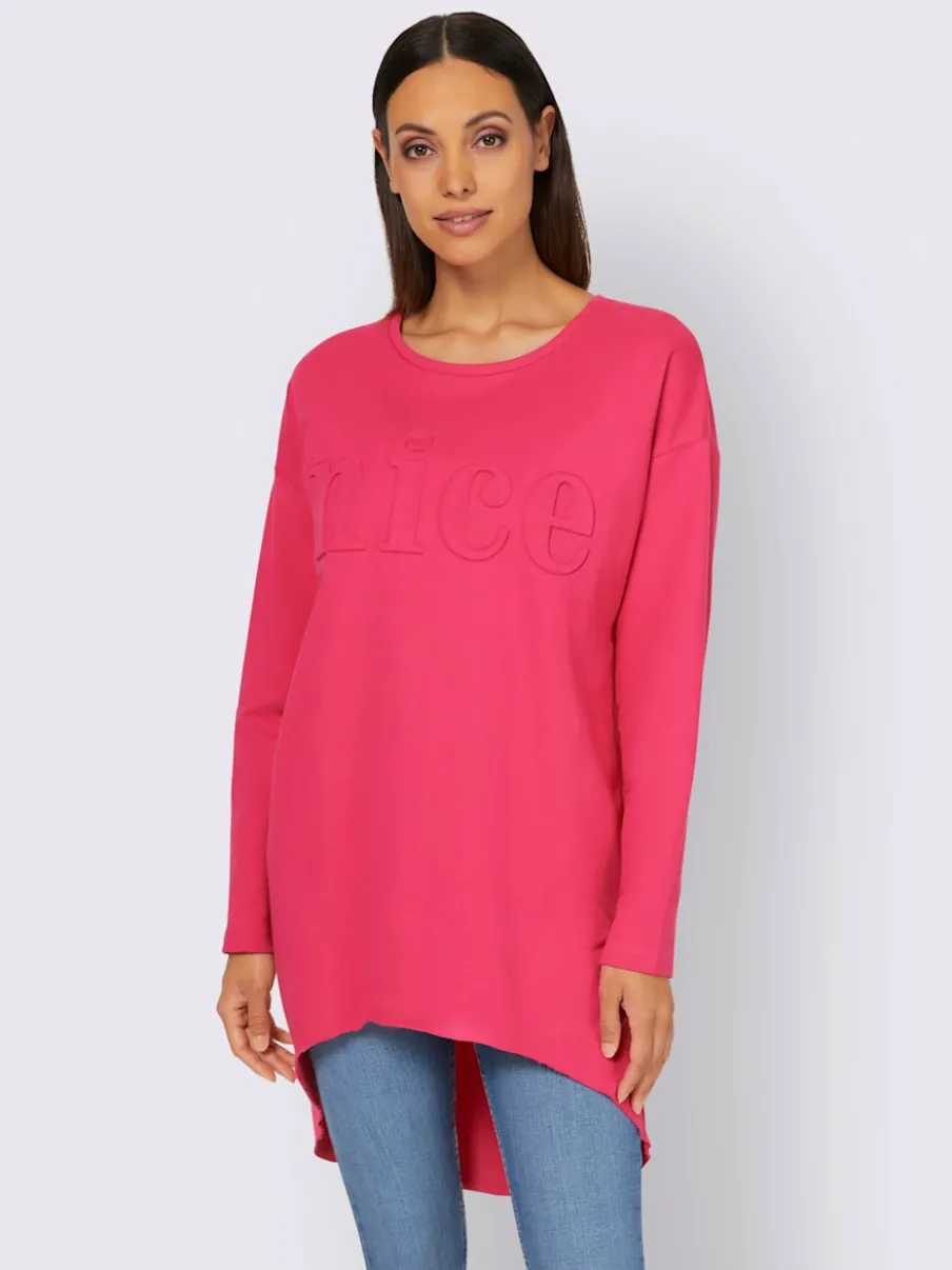 T-shirt long encolure ronde manches longues inscription relief