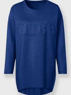 T-shirt long encolure ronde manches longues inscription relief
