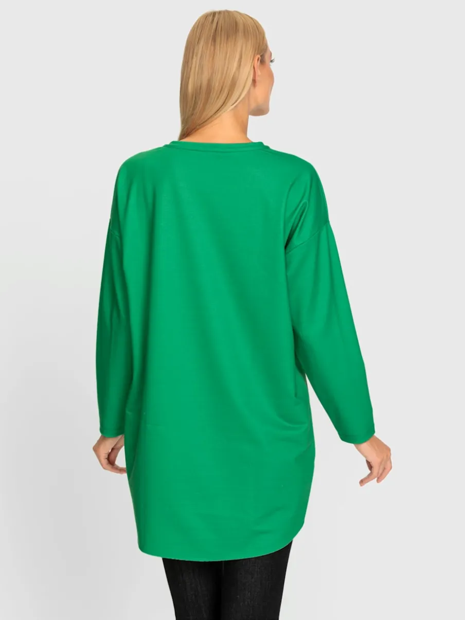T-shirt long encolure ronde manches longues inscription relief