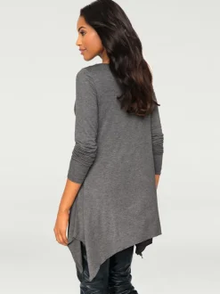 T-shirt long en V avec manches longues et finitions en pointe
