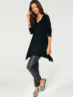 T-shirt long en V avec manches longues et finitions en pointe