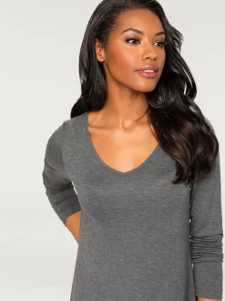 T-shirt long en V avec manches longues et finitions en pointe