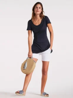T-shirt long à l'encolure ronde et détails en dentelle