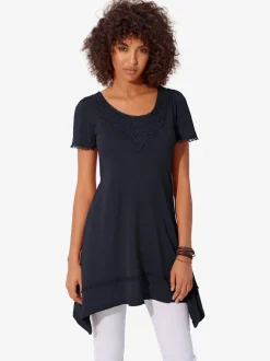 T-shirt long à l'encolure ronde et détails en dentelle