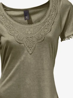 T-shirt long à l'encolure ronde et détails en dentelle