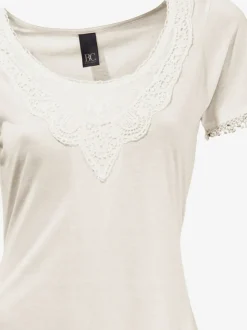 T-shirt long à l'encolure ronde et détails en dentelle