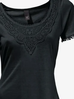 T-shirt long à l'encolure ronde et détails en dentelle
