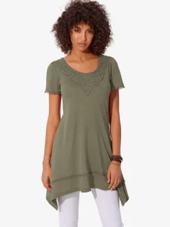 T-shirt long à l'encolure ronde et détails en dentelle