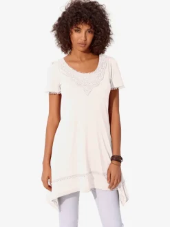T-shirt long à l'encolure ronde et détails en dentelle