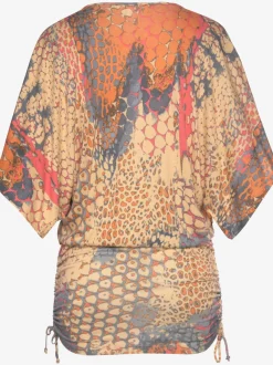 T-shirt long léger à encolure ronde et manches larges avec motifs colorés