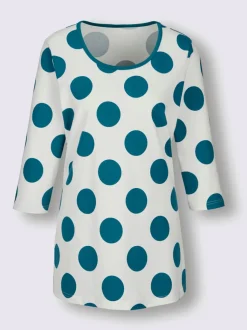 T-shirt long à pois avec encolure ronde et manches three quarter
