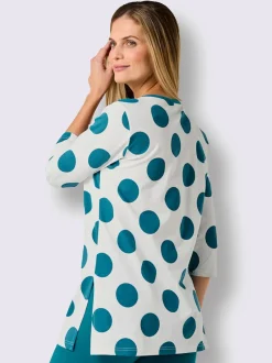 T-shirt long à pois avec encolure ronde et manches three quarter