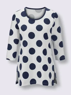 T-shirt long à pois avec encolure ronde et manches three quarter