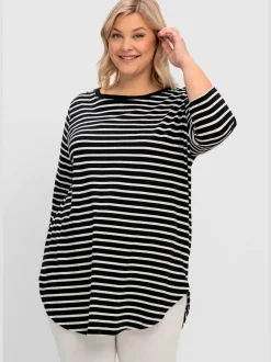 T-shirt long rayures en fils teintés