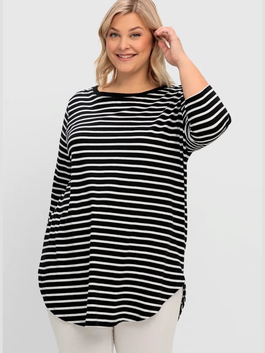 T-shirt long rayures en fils teintés