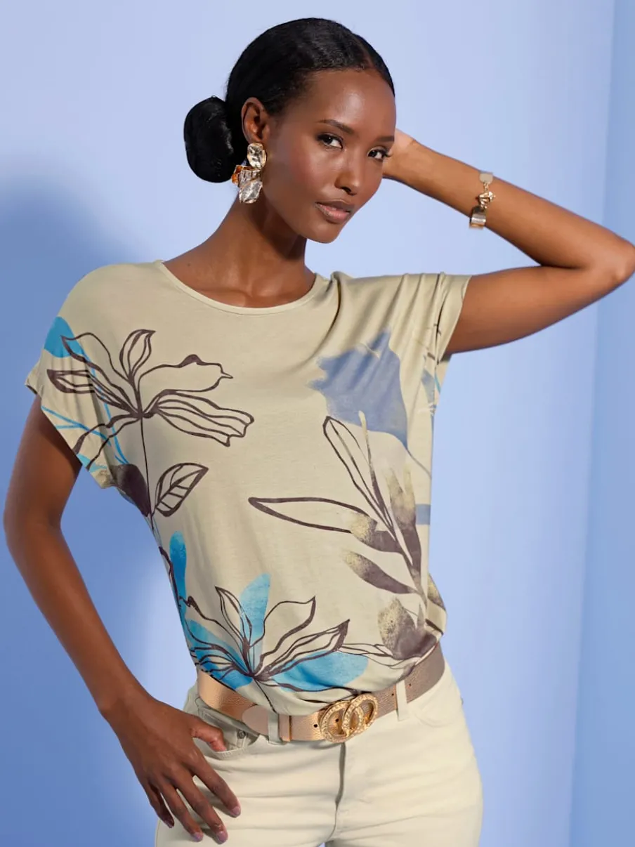 T-shirt à mancherons avec imprimé floral en viscose ECOVERO
