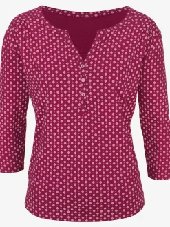 T-shirt à manches 3/4 avec col en V et boutons brillants