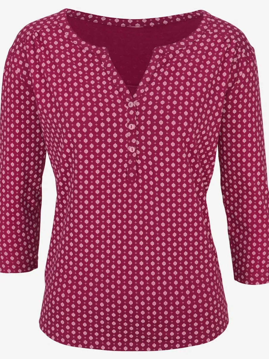 T-shirt à manches 3/4 avec col en V et boutons brillants
