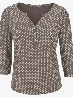 T-shirt à manches 3/4 avec col en V et boutons brillants