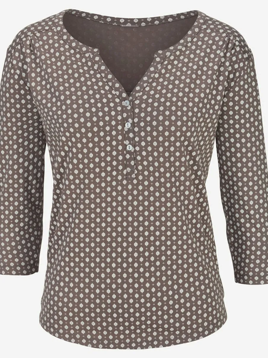 T-shirt à manches 3/4 avec col en V et boutons brillants