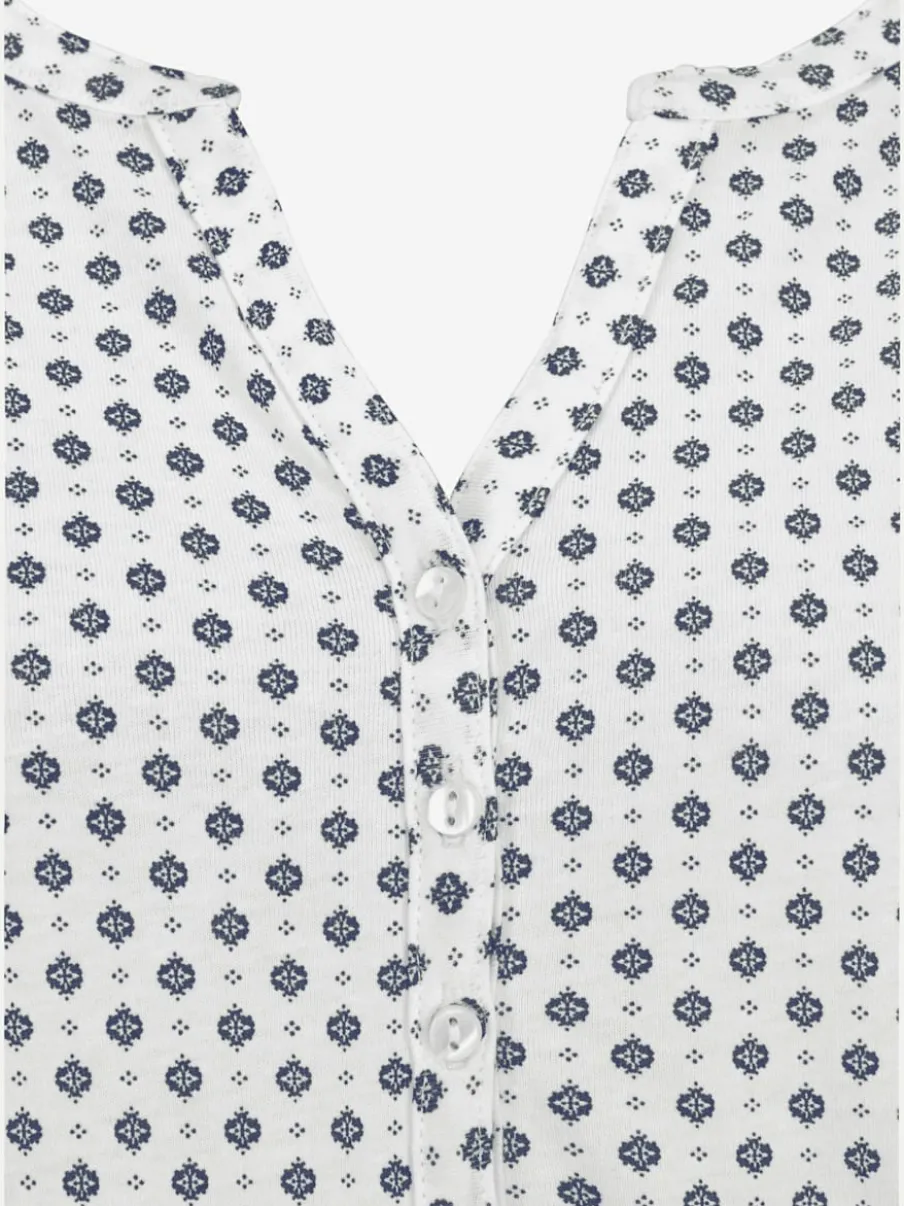 T-shirt à manches 3/4 avec col en V et boutons brillants