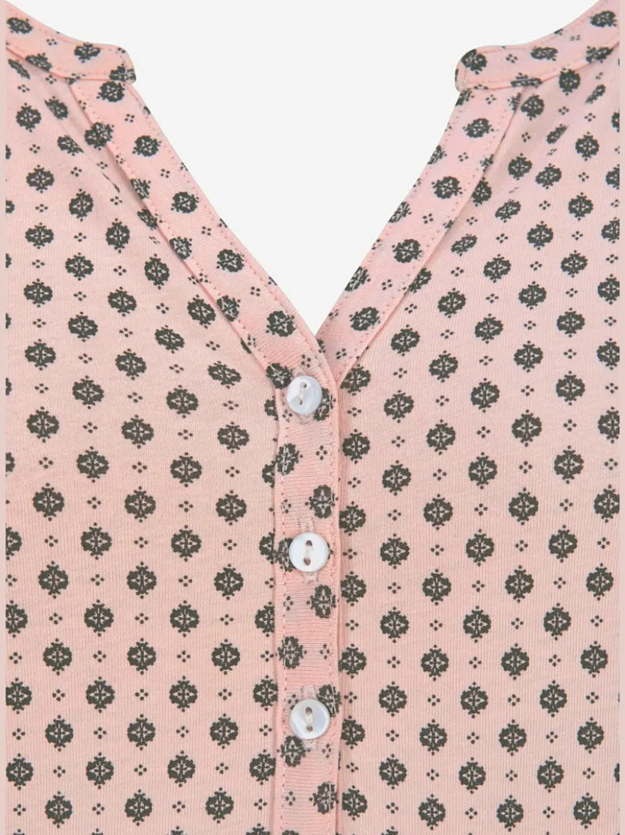 T-shirt à manches 3/4 avec col en V et boutons brillants