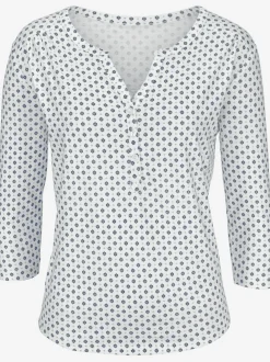 T-shirt à manches 3/4 avec col en V et boutons brillants