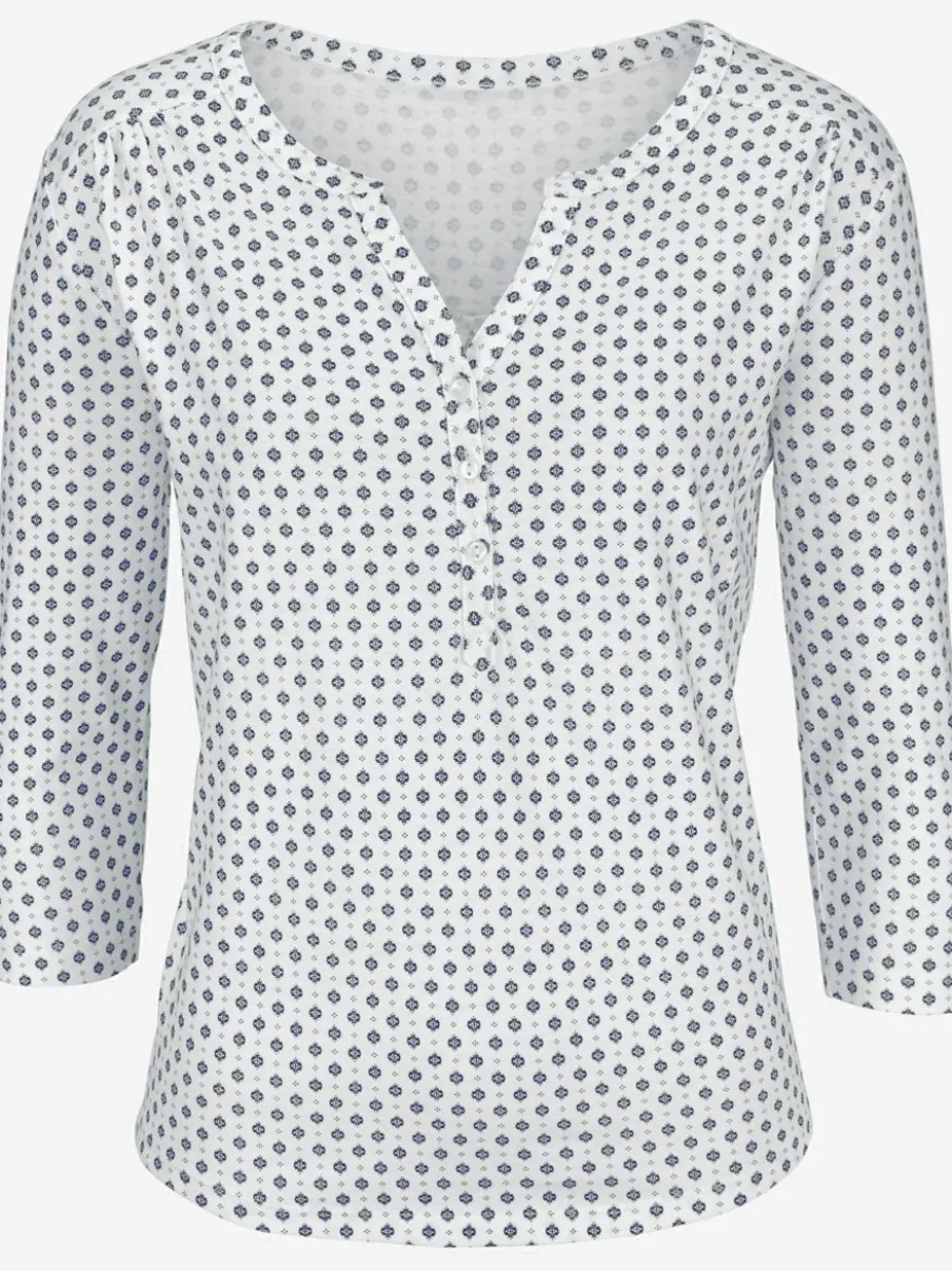T-shirt à manches 3/4 avec col en V et boutons brillants