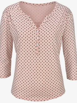 T-shirt à manches 3/4 avec col en V et boutons brillants