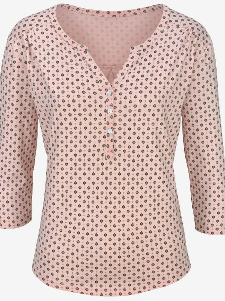 T-shirt à manches 3/4 avec col en V et boutons brillants