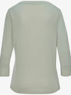 T-shirt à manches 3/4 avec col V et boutons imitations corne