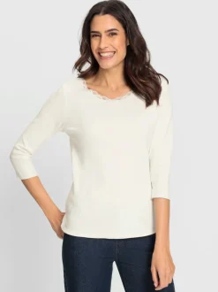 T-shirt à manches 3/4 avec dentelle élastique et coton bio