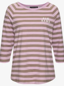 T-shirt à manches 3/4 avec encolure ronde et rayures marinières