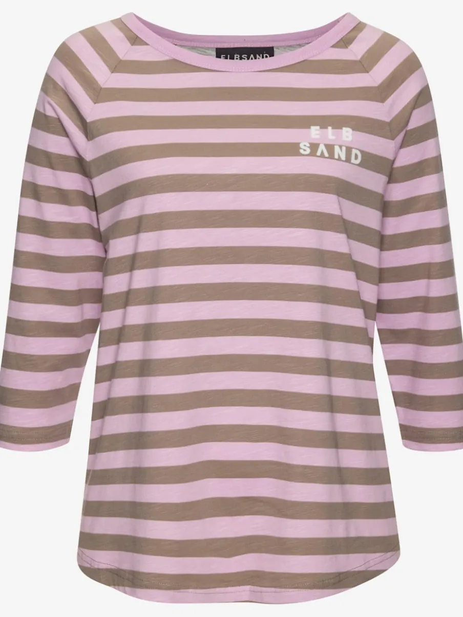 T-shirt à manches 3/4 avec encolure ronde et rayures marinières