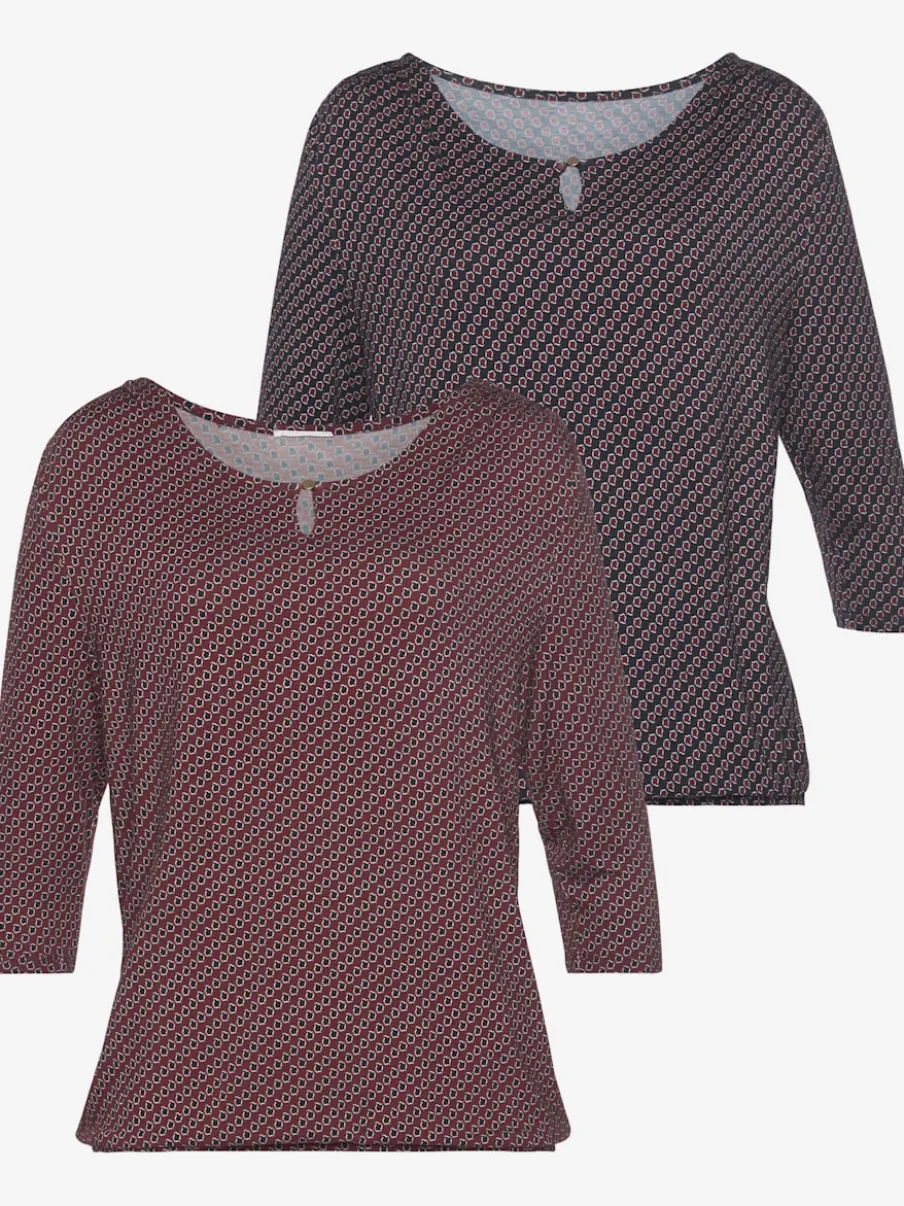 T-shirt à manches 3/4 avec encolure ronde et bouton devant