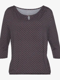 T-shirt à manches 3/4 avec encolure ronde et bouton devant