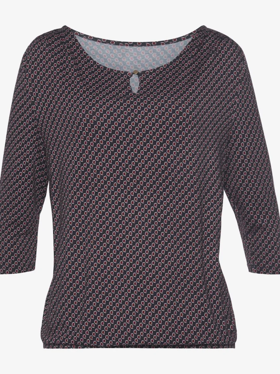 T-shirt à manches 3/4 avec encolure ronde et bouton devant