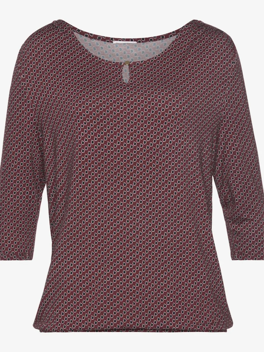 T-shirt à manches 3/4 avec encolure ronde et bouton devant