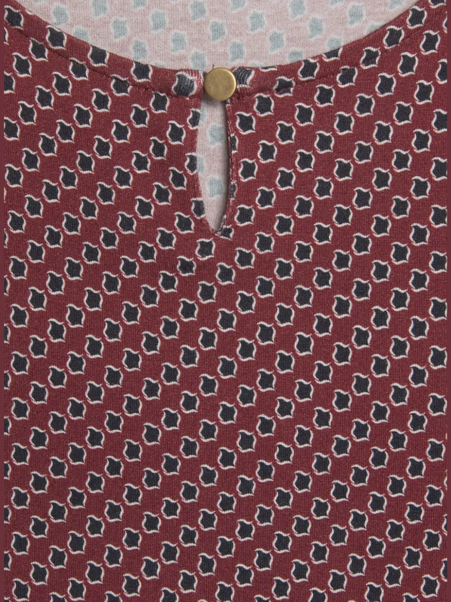 T-shirt à manches 3/4 avec encolure ronde et bouton devant