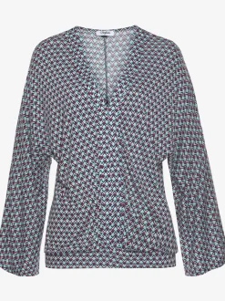 T-shirt à manches 3/4 avec encolure en V et motifs géométriques