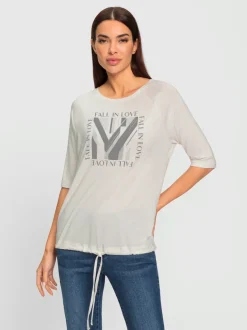 T-shirt à manches 3/4 avec imprimé brillant et pierres