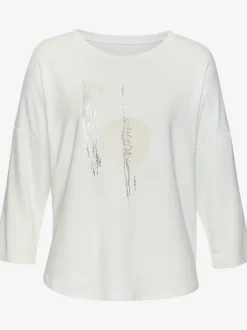 T-shirt à manches 3/4 avec imprimé feuille en viscose douce